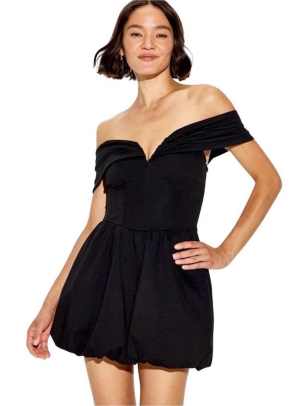 wild fable Black Off-Shoulder mini bubble dress